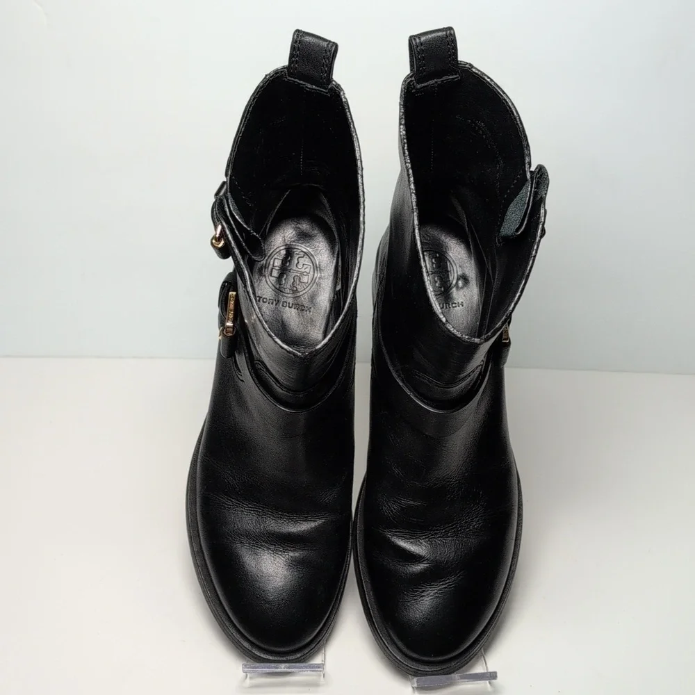 Tory Burch Bennie Black Combat Moto Boots with Buckle Straps womans size 7.5